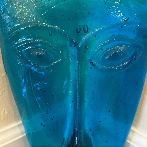 Teal Blue Glass Face Wall Art / Sconce / Candleholder - Picture 2 of 13